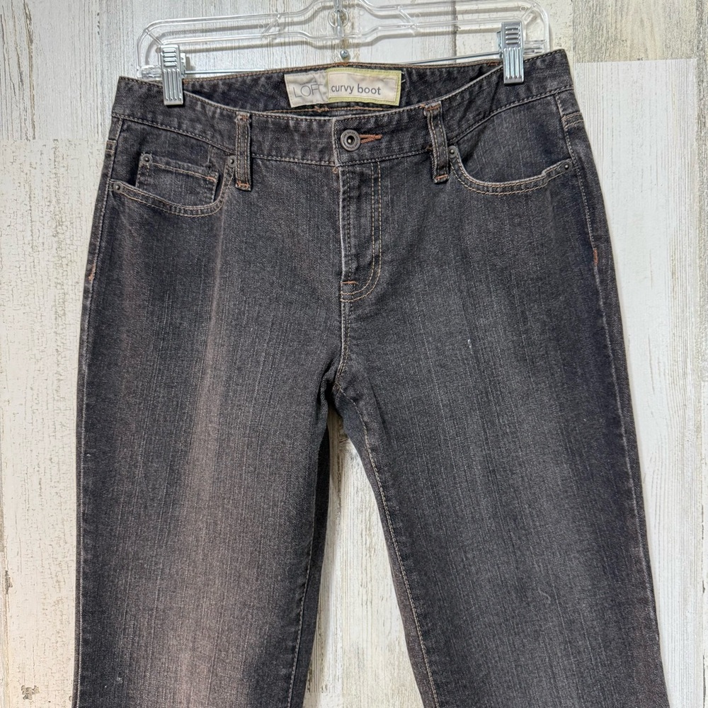 LOFT Curvy Boot Wide Leg Brown Black Dusty Denim Jeans Low Rise - Picture 3 of 14
